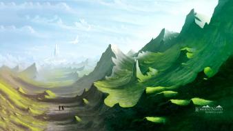 Soldiers mountains clouds landscapes castles fantasy art artwork wallpaper