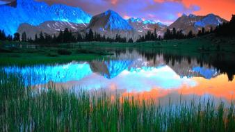 Blue clouds landscapes trees lakes reflections wallpaper