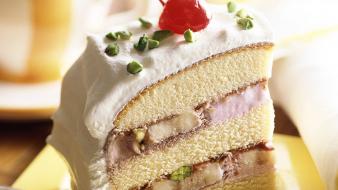 Food desserts cherries slices cakes wallpaper