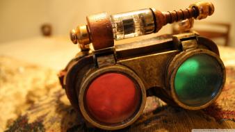 Green red steampunk glasses objects wallpaper