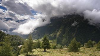 Mountains clouds forest italy alps skyscapes retina wallpaper