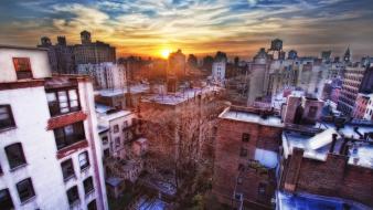 Sunset cityscapes urban buildings wallpaper