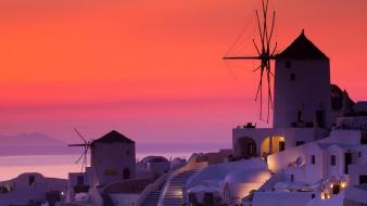 Sunset lights architecture houses santorini greece colors sea wallpaper