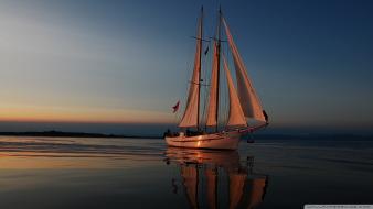 Sunset nature boats sea wallpaper