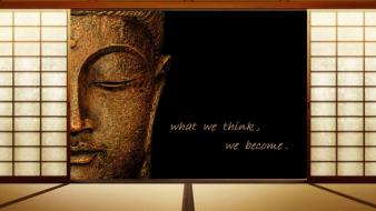 Text quotes zen buddha think wooden floor wallpaper