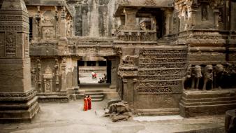 Women landscapes dress architecture rocks people temple india wallpaper