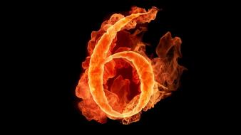 Flames black fire typography numbers six wallpaper