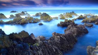 Fog skyscapes mountain peak view porto moniz wallpaper