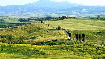 Landscapes nature horizon fields hills italy roads tuscany wallpaper