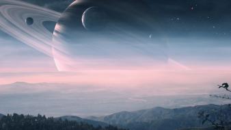 Landscapes planets saturn digital art science fiction wallpaper