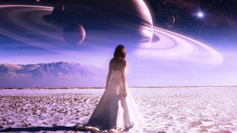 Planets fantasy art saturn digital science fiction wallpaper