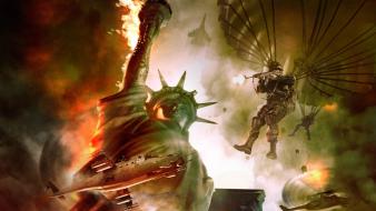 Statue of liberty world in conflict parachuting wallpaper