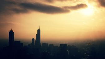 Sunset cityscapes chicago buildings evening wallpaper