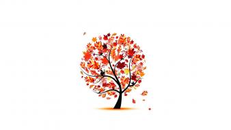 Trees autumn (season) leaves artwork simple background white wallpaper