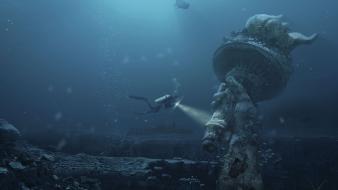 Liberty underwater apocalyptic photomanipulation global warming sea wallpaper