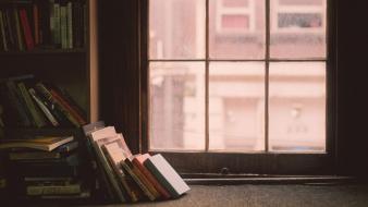 Books window panes wallpaper