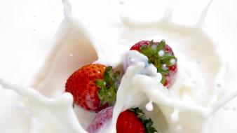 Fruits milk strawberries wallpaper