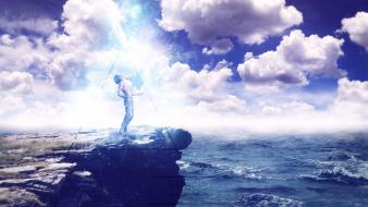 Rock men human miracle speedart skies sea wallpaper