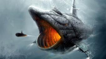 Submarine sharks nautilus drawings attack wallpaper