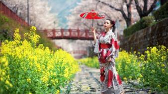 Korean japanese clothes parasol min seo hee wallpaper