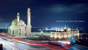 Night mosque azerbaijan baku wallpaper