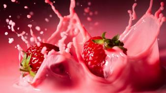 Pink fruits cream strawberries wallpaper