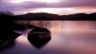 Water mountains nature boats lakes reeds wallpaper