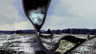Landscapes winter surreal zippers photomanipulation wallpaper