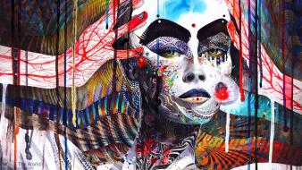 Women abstract multicolor green eyes artwork faces greno wallpaper