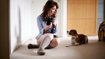 Women animals dogs photo camera wallpaper