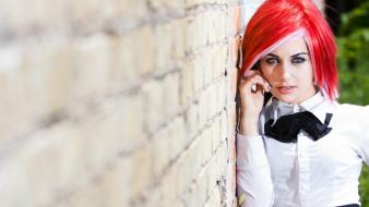 Women wall redheads depth of field noses bowtie wallpaper