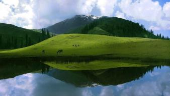 Clouds landscapes nature hills lakes reflections