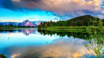 Green water clouds nature cover reflections lake forest wallpaper