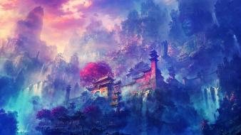 Landscapes multicolor china drawings wallpaper