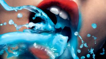 Blue red white lips art design wallpaper