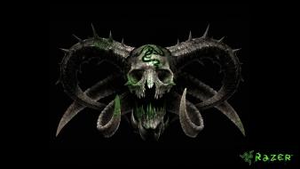 Green skulls horns razer wallpaper