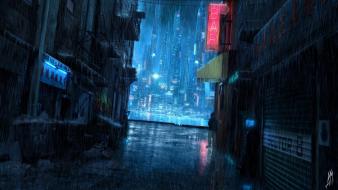 Night rain artwork cities wallpaper