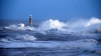 Ocean waves storm wind weather beacon sea wallpaper