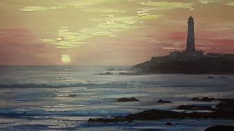 Paintings beach california lighthouses wallpaper