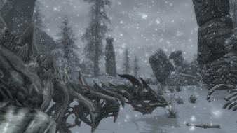 Snow dragons skyscapes the elder scrolls v: skyrim wallpaper