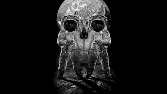 Black and white skulls astronauts mirror effect wallpaper