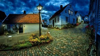Houses hdr photography motorbikes old city skies wallpaper