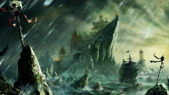 Ships artwork drawings rock islands desolate beacon wallpaper