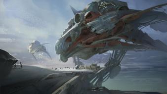 Spaceships digital art science fiction artwork port wallpaper