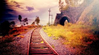 Sunset nature railroad tracks wallpaper