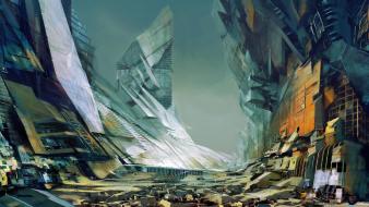Art science fiction artwork daniel dociu cities wallpaper