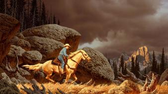 Forest rocks usa cowboys horses cowboy hats wallpaper
