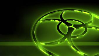 Green biohazard black background neon 3d graphics wallpaper