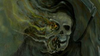 Horror skulls paintings artwork faces hooded grim reapers wallpaper