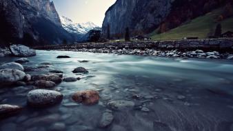 Landscapes nature snow valley rocks switzerland rivers